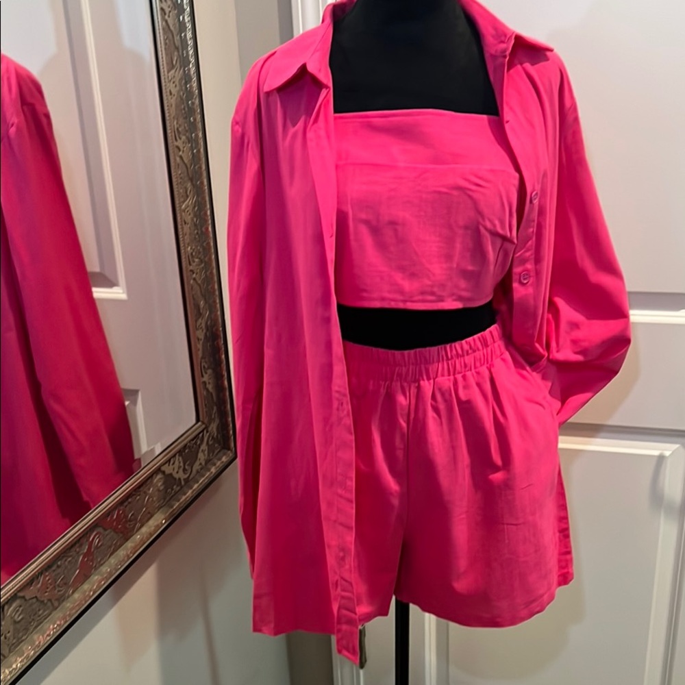 Short Set: Vibrant Pink Three-Piece Set